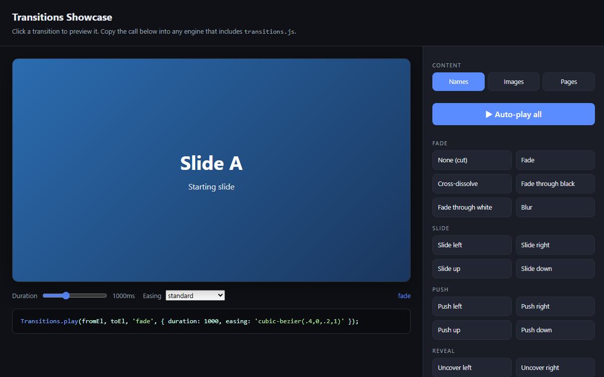 Transitions library preview
